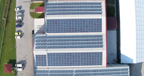 Drone Birds Eye of Solar Panels On Roof Stock Footage 142866341