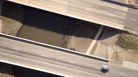 Drone Birds Eye View Bridge Creek Reverse Stock Footage 99607490
