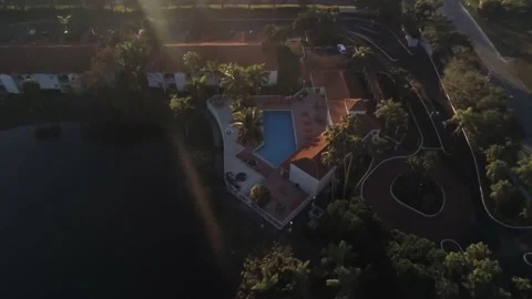 Drone birds-eye view of pool pull away shot Stock Footage 147003503
