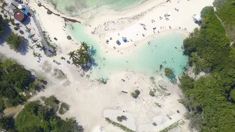 Drone Birds Eye View of Punta Esmeralda Beach in Playa Del Carmen, Mexico Stock Footage 89044952