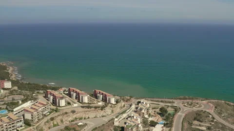 Drone Birdseye view tracking shot over costal town Stock-Footage 150405116
