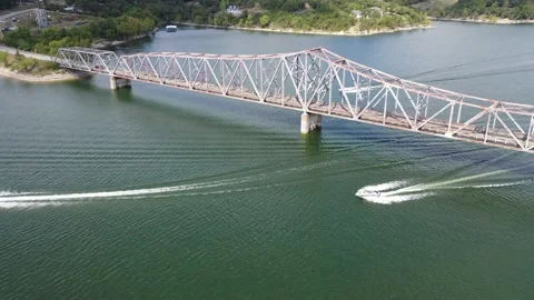 Drone bridge with boats Video stock 161526766