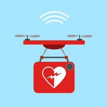 Drone bringing a defibrillator, 5g use case. Stock Illustration