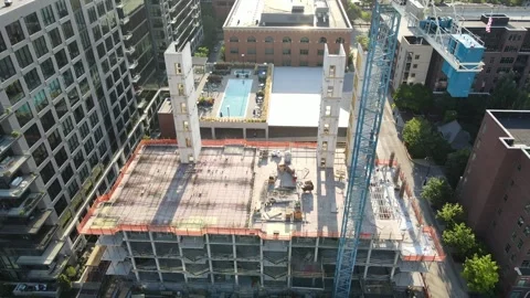 Drone of a building mid-construction Video stock 139070299