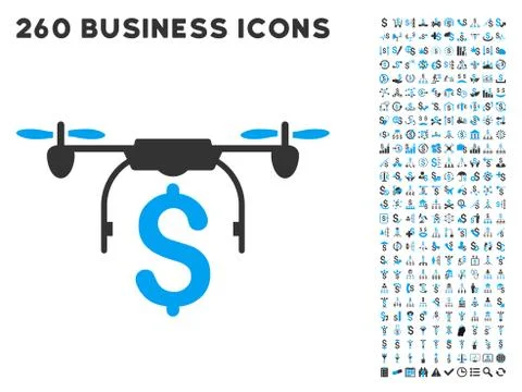 Drone Business Icon with Flat Vector Set Ilustración de archivo