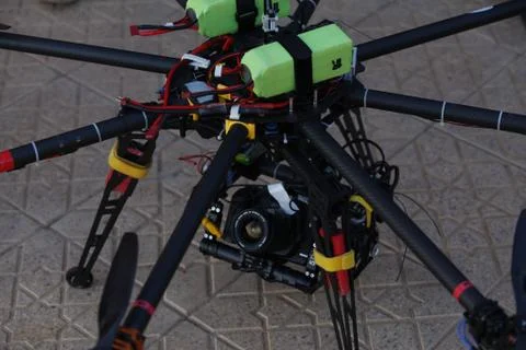 Drone with camera above the ground 스톡 사진