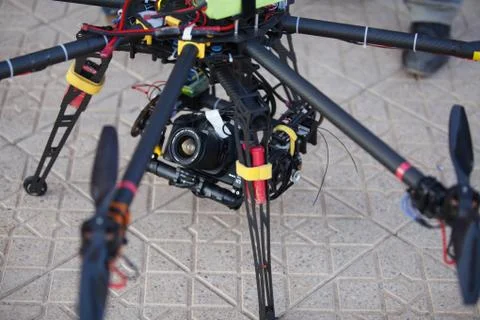 Drone with camera above the ground 스톡 사진