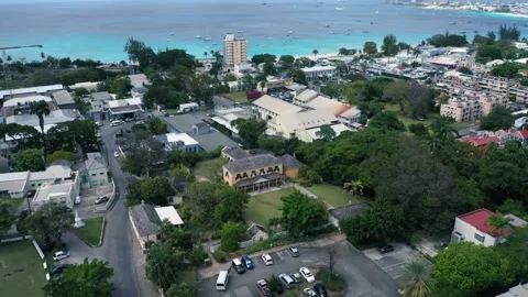 Drone camera approaching George Washington House in Bridgetown, Barbados Video stock 136388393