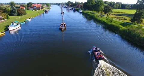 Drone camera flaying over the marina on a countryside on a sunny summer day  - 5 Stock Footage 92903966