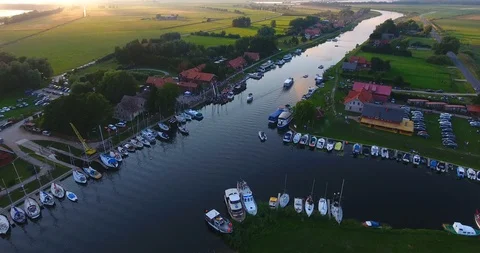Drone camera flaying over the marina on a countryside on a sunny summer day -10 Stock-Footage 92909199