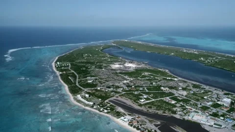 Drone camera fly in Cockburn Town, Grand Turk, Turks and Caicos, aerial panorama Video stock 194506576
