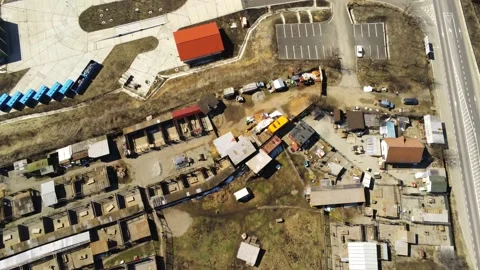 Drone camera flying over the  city waste management facility Stock Footage 152029184