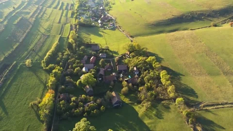 Drone camera flying over a  small hungarian village Stock Footage 141531558