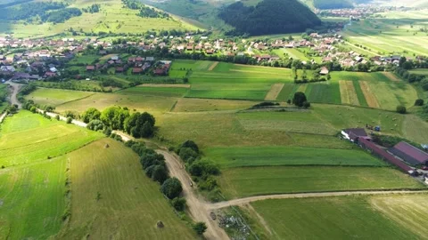 Drone camera flying over small typical hungarian village Stock Footage 157363094