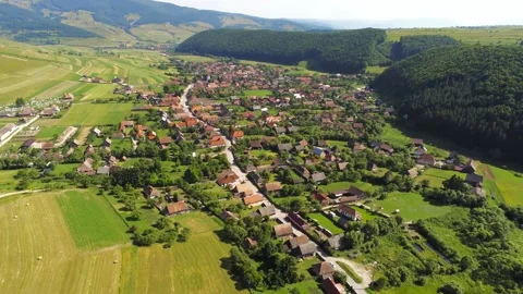 Drone camera flying over small typical hungarian village Stock Footage 157363099