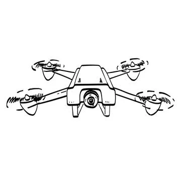Drone With Camera Flying to Right Drawing . Stock Illustration
