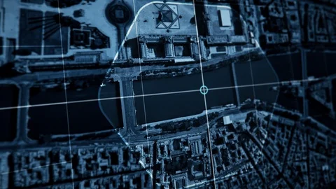 Drone Camera Grid is Scanning the Map of Paris Stock Footage 119626494