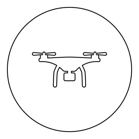 Drone with camera icon in circle round black color vector illustration image  Stock Illustration