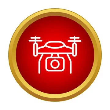 Drone with camera icon in round red button Stockillustratie