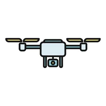 Drone with camera icon showing aerial photography technology Stock Illustration