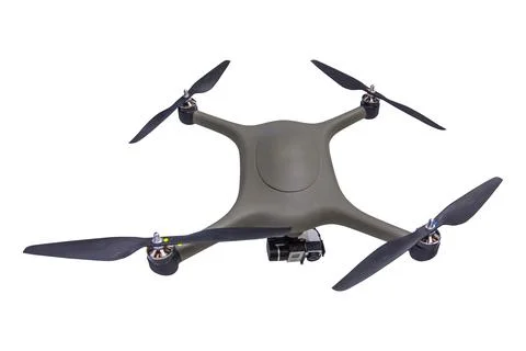 Drone with camera isolated on white background. Stock Photos