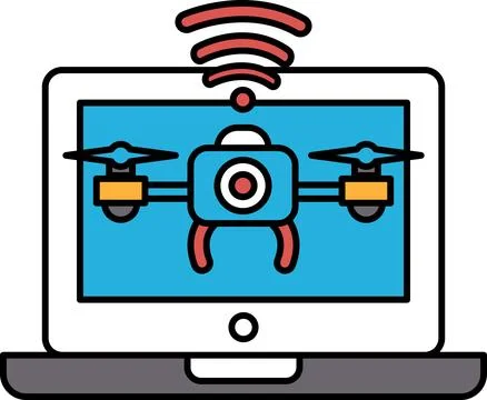 A drone with a camera on it is displayed on a laptop screen Stock Illustration