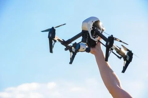 Drone with camera in man hand Foto stock