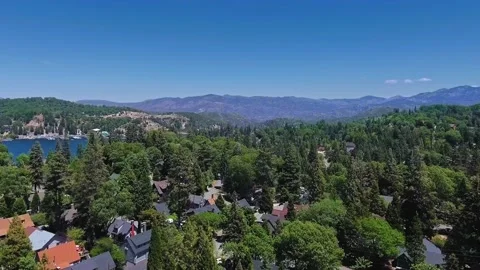 Drone camera moves towards the Arrowhead Lake and the houses in California, USA Stock-Footage 138641696