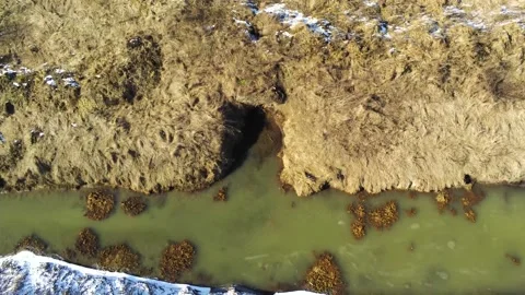 Drone camera panoramic shot,  flowing wastewater Stock Footage 149927514
