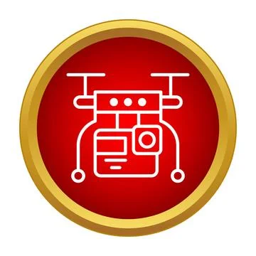 Drone camera quadcopter line icon in a red circle Stock Illustration