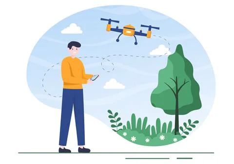 Drone with Camera Remote Control Driven Flying Over to Taking Photography and Stock Illustration
