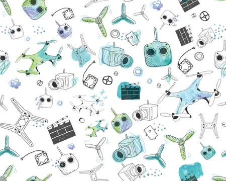 Drone camera seamless pattern Stock Illustration