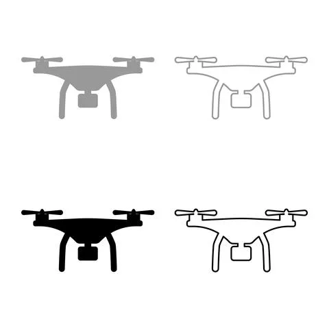 Drone with camera set icon grey black color vector illustration image solid f Stock Illustration