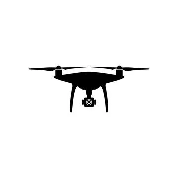 Drone with Camera Silhouette. Vector icon. Stock Illustration