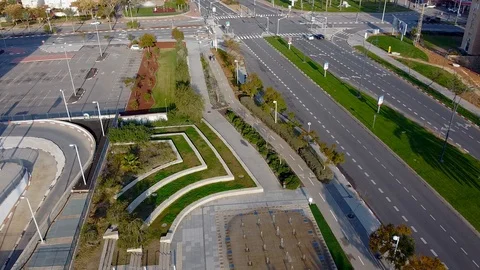 Drone with camera is sitting down to the street Stock Footage 125210688