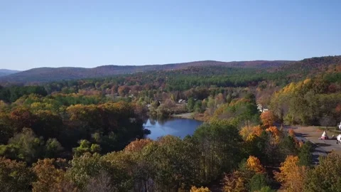 A Drone Camera Tilts Down At Deerfield River And Mohawk Trail Stock Footage 330066396