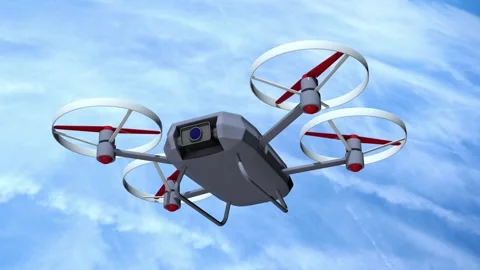 A drone with a camera on top in the sky, 3d animation Stock Footage 281260447