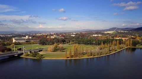 Drone of Canberra City Lake Stock Footage