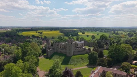 Drone Capture of the Castle Dungeon in Warwick with Green Meadows 스톡 동영상 331237000
