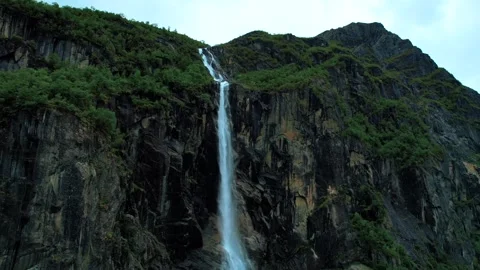 Drone Capture of Volefossen Waterfall Landscape Stockbeeldmateriaal 339134449