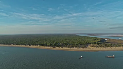 Drone captured sunset over Sanlucar de Barrameda, Andalusia. Spain. Stock Footage 262098953