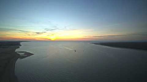 Drone captured sunset over Sanlucar de Barrameda, Andalusia. Spain. Stock Footage 262099547
