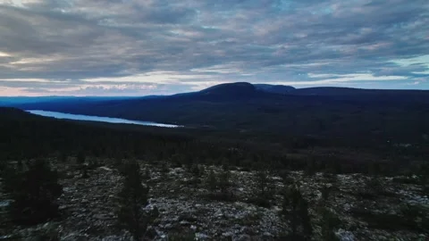 Drone Captures Breathtaking Twilight Over Idre Dalarna Mountain Lake in Sweden Stock Footage 294983142