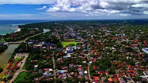 A drone captures an expansive aerial view of Matara's Nilwala River crocodile 스톡 동영상 330867357