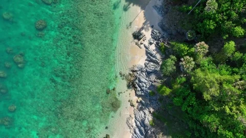 A drone captures the pristine beauty of a secluded beach. Stock Footage 307775210