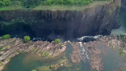 Drone Captures Rugged River and waterfall. Aerial Showcases Rocky River Stock-Footage 338361066