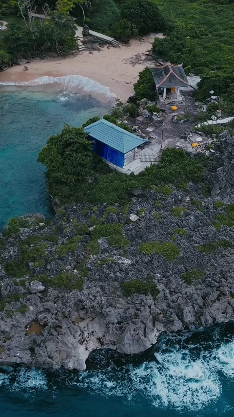Drone Captures Scenery, Aerial View Showcasing Rugged Shoreline And Lagoon Stock Footage 326533375