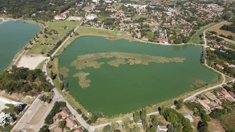 Drone captures a small lake next to a bigger one in Subotica, Serbia Stock Footage 269540458