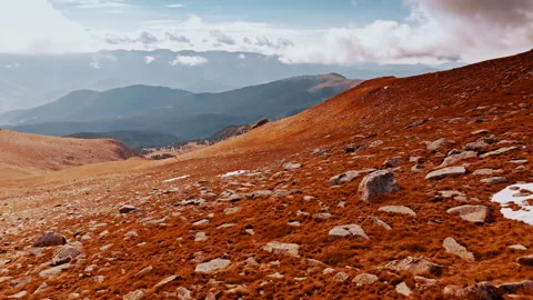 Drone captures stunning aerial view of autumn landscapes in Pyrenees, Spain Stock Footage 303624223