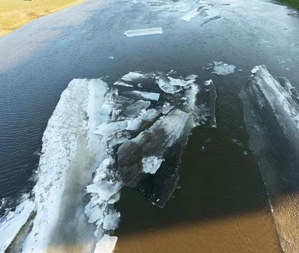 Drone captures transition of ice and water near coastlines Stock Photos